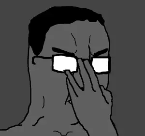 1735 - soybooru.com - animated chudjak glasses glowing glowing_eyes glowing_glasses gray hair hands smug soyjak.webm.gif